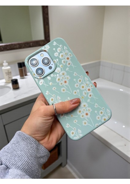 iPhone 16 Pro Max Uyumlu Papatya Desenli Fıstık Yeşili Lansman Liquid Silikon Kılıf fiyatları