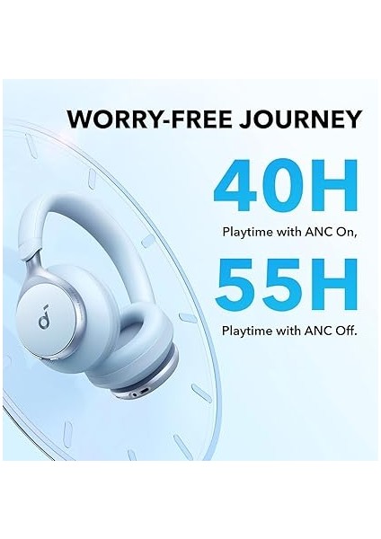 By Anker Space One, Aktif Gürültü Önleyici Kulaklık, 2 Kat Daha Güçlü Insan Sesi Azaltma, 40 Saat Anc Çalma Süresi, Uygulama Kontrolü, Ldac, Rahat Uyum, Net Aramalar, Bluetooth 5.3, Mavi modelleri