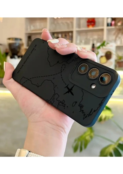 Samsung S23 Fe Uyumlu – Siyah Harita Desenli Yumuşak Silikon Kılıf modelleri