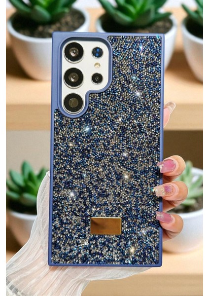 Samsung S25 Ultra Uyumlu – Elmas Tasarımlı, Lacivert Taşlı, Işıltılı Pırlanta Silikon Kılıf