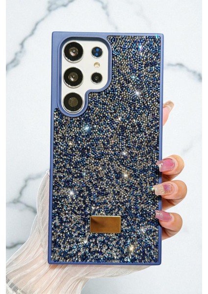 Samsung S25 Ultra Uyumlu – Elmas Tasarımlı, Lacivert Taşlı, Işıltılı Pırlanta Silikon Kılıf