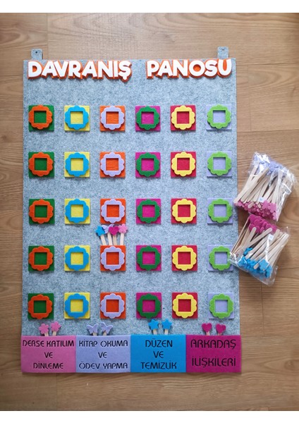 Keçe Davranış Panosu, Davranış Ödül Panosu - 1. 2. 3. Sınıf ve Okul Öncesi - Gri