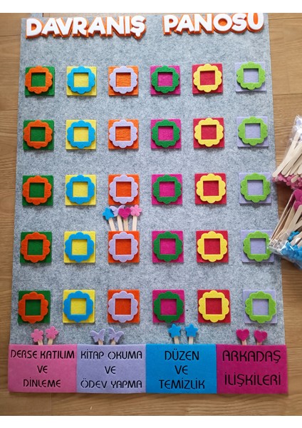 Keçe Davranış Panosu, Davranış Ödül Panosu - 1. 2. 3. Sınıf ve Okul Öncesi - Gri fiyatları