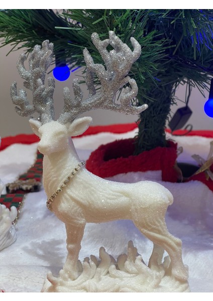 Yılbaşı Ağaç Süsü, Orta Boy Simli Geyik Figürü, 18 cm