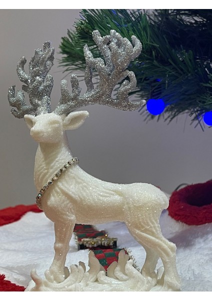 Yılbaşı Ağaç Süsü, Orta Boy Simli Geyik Figürü, 18 cm fiyatları