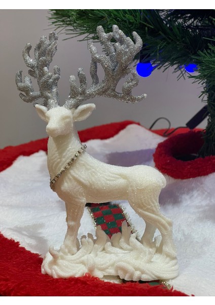 Yılbaşı Ağaç Süsü, Orta Boy Simli Geyik Figürü, 18 cm modelleri