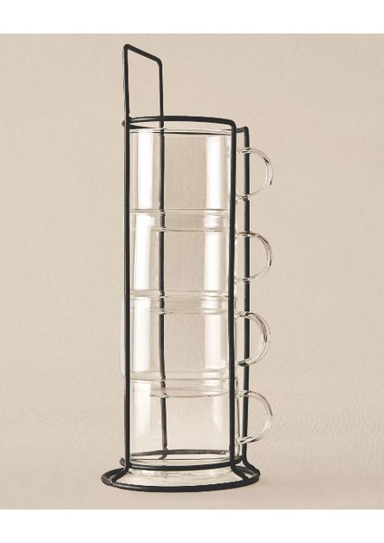 Standlı Borosilikat 4'lü Fincan Seti