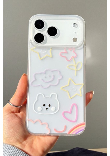 iPhone 17 Pro Uyumlu Nice Buzlu Görünüm Pastel Desenli Şeffaf Mat Silikon Kılıf