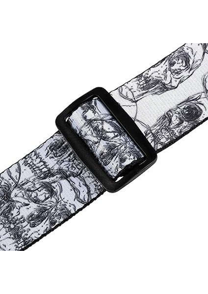 Süblimasyon Gitar Askısı (Polyester, Yakl. 5 cm Genişliğinde) Siyah Beyaz Kafatası modelleri