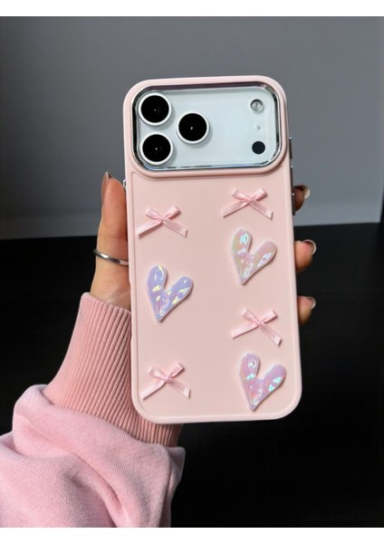 Apple Iphone 17 Pro Max Uyumlu Kılıf Kurdele ve Kalp Figürlü Darbeye Dayanıklı Yumuşak Silikon Kapak
