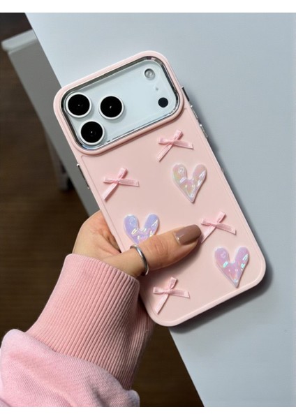 Apple Iphone 17 Pro Max Uyumlu Kılıf Kurdele ve Kalp Figürlü Darbeye Dayanıklı Yumuşak Silikon Kapak fiyatları
