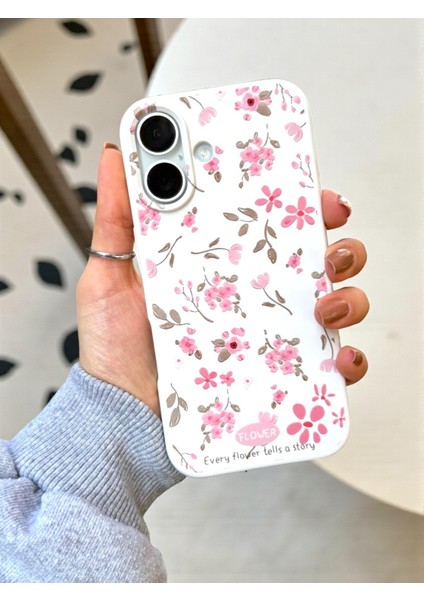 iPhone 16 Uyumlu Beyaz Çiçek Desenli Lansman Liquid Silikon Yumuşak Kılıf fiyatları