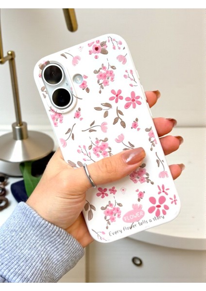 iPhone 16 Uyumlu Beyaz Çiçek Desenli Lansman Liquid Silikon Yumuşak Kılıf modelleri