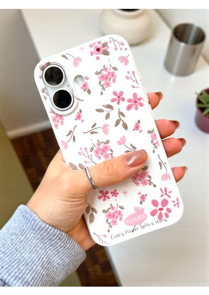 iPhone 16 Uyumlu Beyaz Çiçek Desenli Lansman Liquid Silikon Yumuşak Kılıf fırsatları