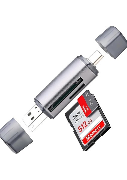 2'si 1 Arada USB 3.0 & Type-C Sd Kart Okuyucu | Tf/sd/sdxc/sdhc Kartları Destekler | Pc, Dizüstü, Android Telefon ile Uyumlu Çift Konnektörlü Hafıza Kartı Adaptörü