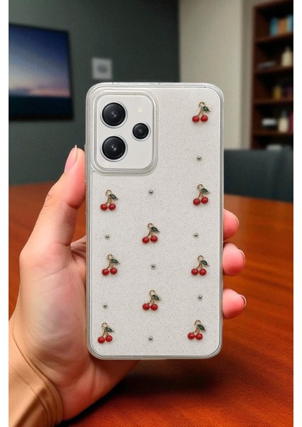 Xiaomi Redmi 12 Uyumlu -Epoksi Kiraz Desenli, Şeffaf, Darbe Dayanıklı Telefon Kılıfı