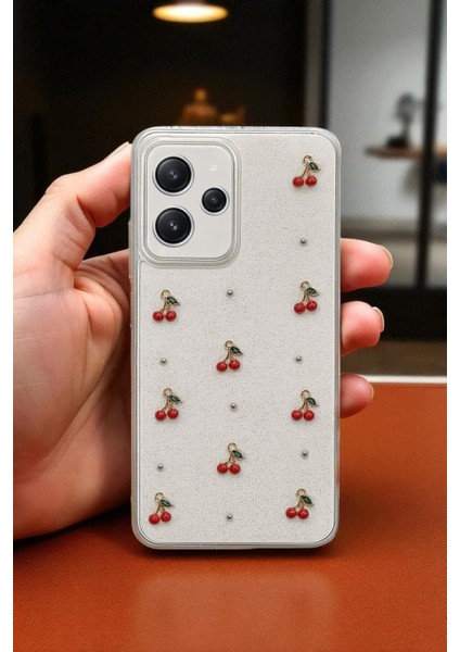 Xiaomi Redmi 12 Uyumlu -Epoksi Kiraz Desenli, Şeffaf, Darbe Dayanıklı Telefon Kılıfı