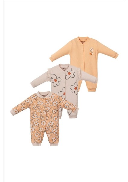 Bebe Hana Çiçek Baskılı Kız Bebek Üçlü Tulum