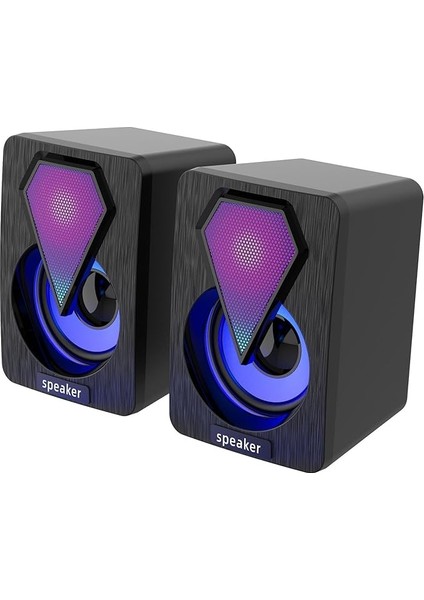 Y-9077 Mini Bilgisayar Hoparlörü Rgb LED Işıklı Gaming Oyuncu Hoparlörü 3.5mm Jack USB Speaker 1+1 Ses Sistemi