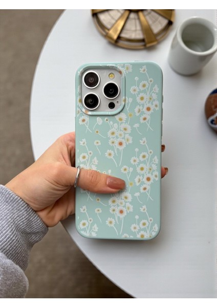 iPhone 15 Pro Max Uyumlu Papatya Desenli Fıstık Yeşili Lansman Liquid Silikon Kılıf fırsatları