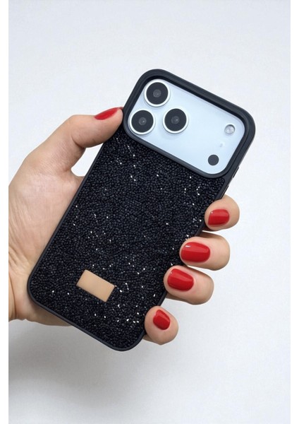 Apple iPhone 17 Pro Uyumlu Siyah Taşlı Işıltılı Yumuşak Silikon Kılıf, Darbeye Karşı Dayanıklı Kapak
