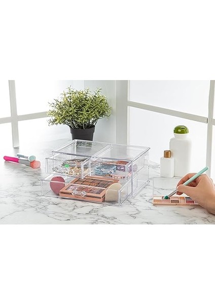 Çekmeceli Şeffaf Makyaj Organizeri Set Takı Kutusu Düzenleyici (Şeffaf 3 Çekmeceli) fiyatları