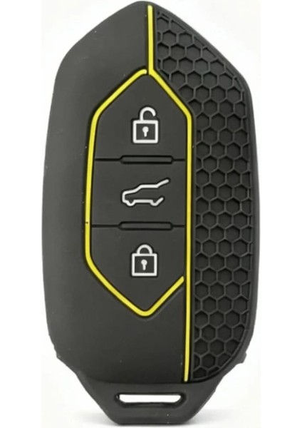 Togg T10X Uyumlu 3 Butonlu Anahtar Koruma Kılıfı Petek Desenli Sarı Çizgili