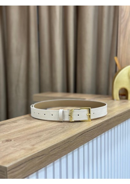 Kadın Bej Kemer Gold Detaylı Kemer