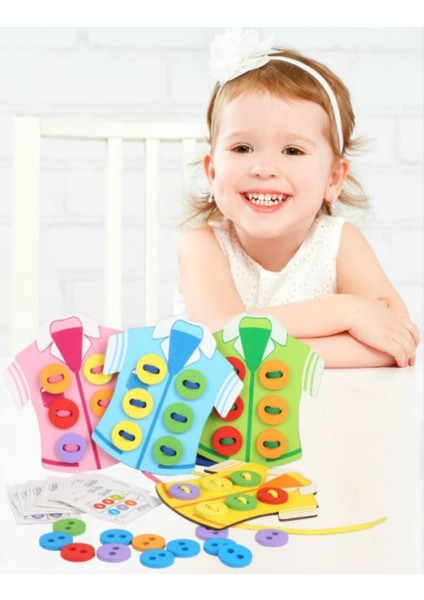 Montessori Eğitim Ahşap Oyuncak Dikiş Düğmesi