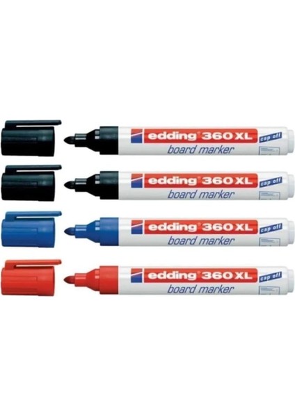 360 Xl Doldurulabilir Beyaz Tahta Kalemi 4 Lü 2 Siyah 1 Kırmızı 1 Mavi