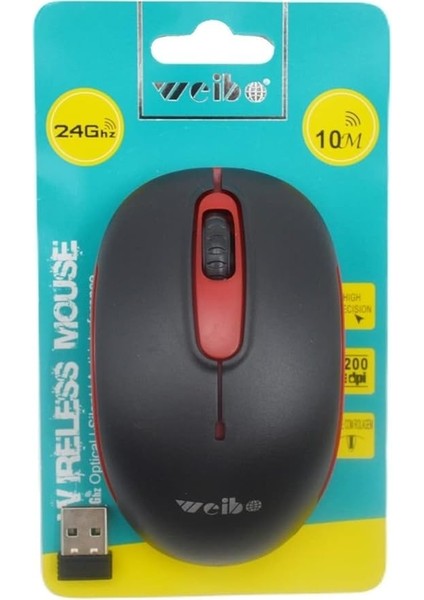 Weibo 1600/2400/3200 Dpi Kablosuz Mouse 2.4 Ghz RF-4005 Siyah/kırmızı