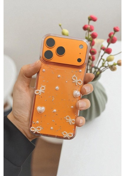 Apple iPhone 17 Pro Max Uyumlu Inci Kalpli Fiyonk Şeffaf Kılıf Simli Darbeye Karşı Dayanıklı Kapak fiyatları