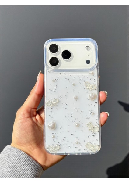Apple iPhone 17 Pro Max Uyumlu Inci Kalpli Fiyonk Şeffaf Kılıf Simli Darbeye Karşı Dayanıklı Kapak modelleri