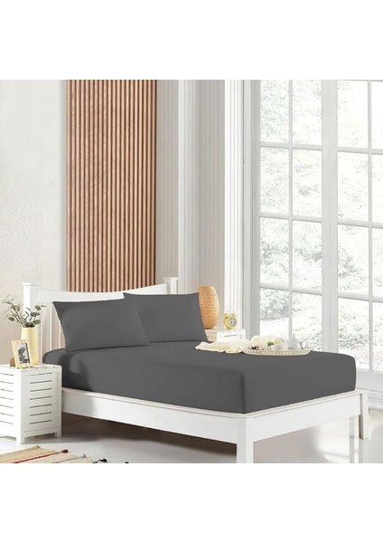 Tek Kişilik Çift Kişilik Lastikli Çarşaf Takımı Nevresim Kumaşı Pamuk Polyester 90X190 100X200 120X200 140X200 150X200 160X200 180X200 200X200 (Antrasit, 180X200 Battal Boy)
