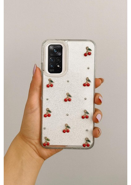 Xiaomi Note 11 Pro 4g / Note 12 Pro 4g Uyumlu Epoksi Kiraz Desenli, Şeffaf, Darbe Dayanıklı Kılıf