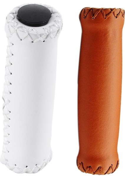 2paır Vintage Deri Bisiklet Tutarlar Grıps Trekking Gidonlar Kapak Rengi Beyaz ve Kahverengi (Yurt Dışından) fiyatları