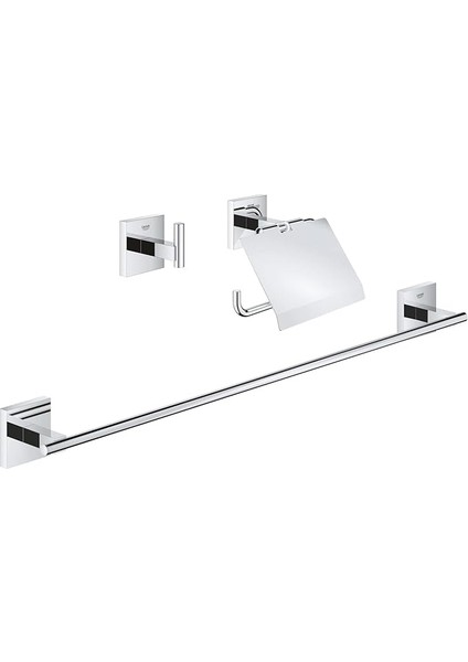 Start Cube Quickfix Üçlü Banyo Aksesuar Seti | Uzun Havluluk (558MM), Tuvalet Kağıtlığı(Kapaklı), Bornoz Askısı | Duş / Banyo Aksesuarları | Krom | 41124000