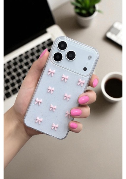 Apple iPhone 17 Pro Uyumlu Pembe Fiyonk Desenli Yumuşak Silikon Kılıf, Darbeye Karşı Dayanıklı Kapak fiyatları