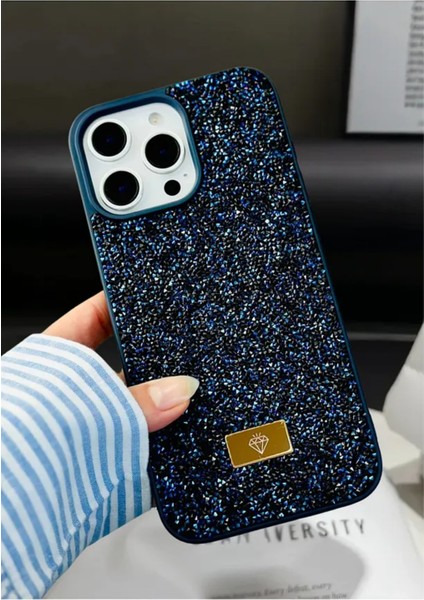 iPhone 15 Pro Max Uyumlu – Elmas Tasarımlı, Lacivert Taşlı, Işıltılı Pırlanta Silikon Kılıf fiyatları