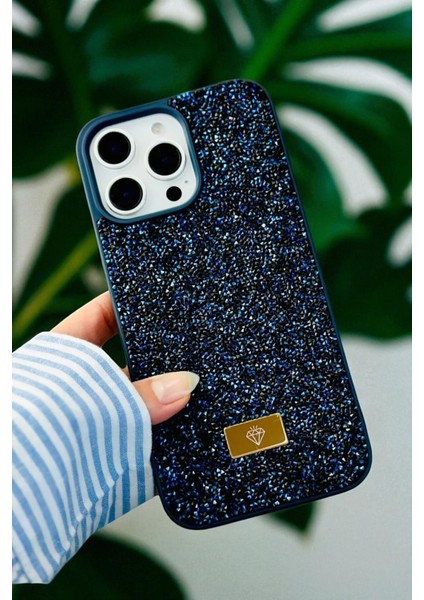 iPhone 15 Pro Max Uyumlu – Elmas Tasarımlı, Lacivert Taşlı, Işıltılı Pırlanta Silikon Kılıf indirimleri