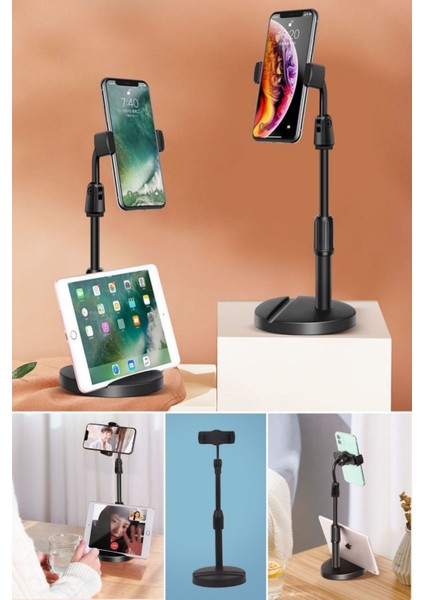 Buffer® Masa Üstü Tablet ve Telefon Tutucu Plastik Aparat Siyah Telefon Standı