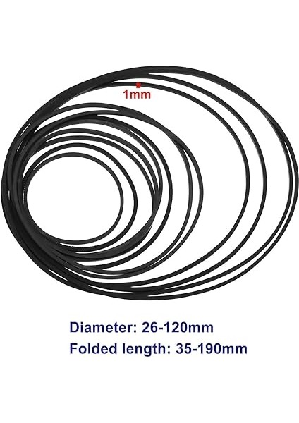Easiyl 240 Adet 1mm Kaydedici Kauçuk Kemerler Çapı 26-120MM Katlanmış Uzunluk 35-190MM Mix Kaset Bant Makinesi Kemer DVD CD Ld Vcr Tekrarlayıcı Sürücüler Siyah fırsatları