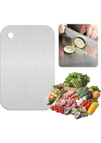 Paslanmaz Çelik Kesme Tahtası Mutfak Piknik Için Inox 304 Kalite Antibakteriyel Küf Tutmaz Sunumluk Kolaytemizlenir Tepsiet Sebze Meyve Doğrama Tahtası Lüks Kesme Matı 24 * 15CM