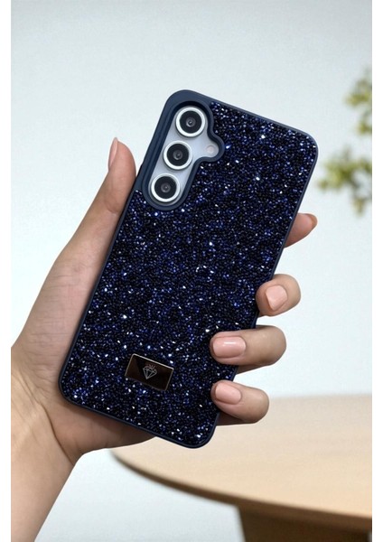 Samsung S24 Fe Uyumlu – Lacivert Taşlı Işıltılı Yumuşak Silikon Kılıf, Darbeye Karşı Dayanıklı Kapak