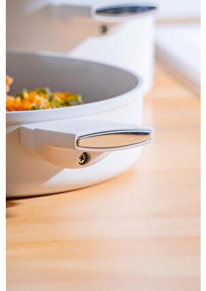 Ultimate Pro Derin Tencere Seti 3 Parça Seramik Kaplama Beyaz 20 cm Ebatlı