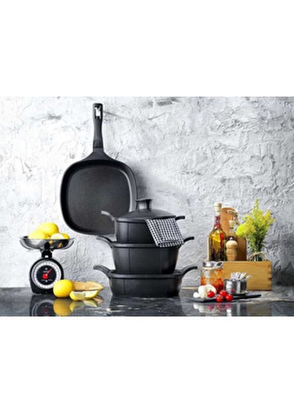 Felsen Derin Tencere Seti Granit Kaplama 3 Parça Siyah Döküm Tencere 26 cm fırsatları