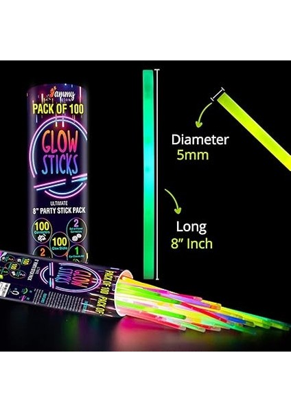Glow Sticks 100 Parça, Neon Parlayan Düğünler, Parlayan Bilezikler, Parlayan Çubuklar, Kolyeler ve Parlak Gözlük Setleri, Noel ve Yılbaşı Partisi Için Mükemmel, Çok Renkli fırsatları
