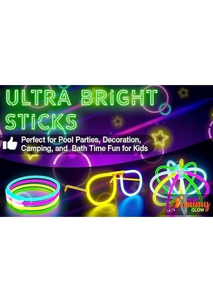 Glow Sticks 100 Parça, Neon Parlayan Düğünler, Parlayan Bilezikler, Parlayan Çubuklar, Kolyeler ve Parlak Gözlük Setleri, Noel ve Yılbaşı Partisi Için Mükemmel, Çok Renkli indirimleri