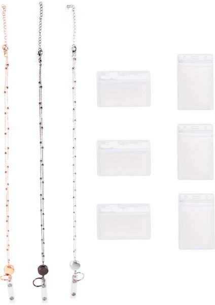 Kimlik Kartı Tutucu ile Geri Çekilebilir Rozet Kaydırma Kordon, 3 Adet Boncuklu Rozet Kordon Kolyesi 6 Kartvizit Tutucu (Yurt Dışından)