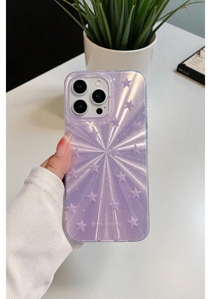 Apple iPhone 15 Pro Uyumlu Mor Yıldız Patlaması Desenli Parlak Silikon Kılıf
